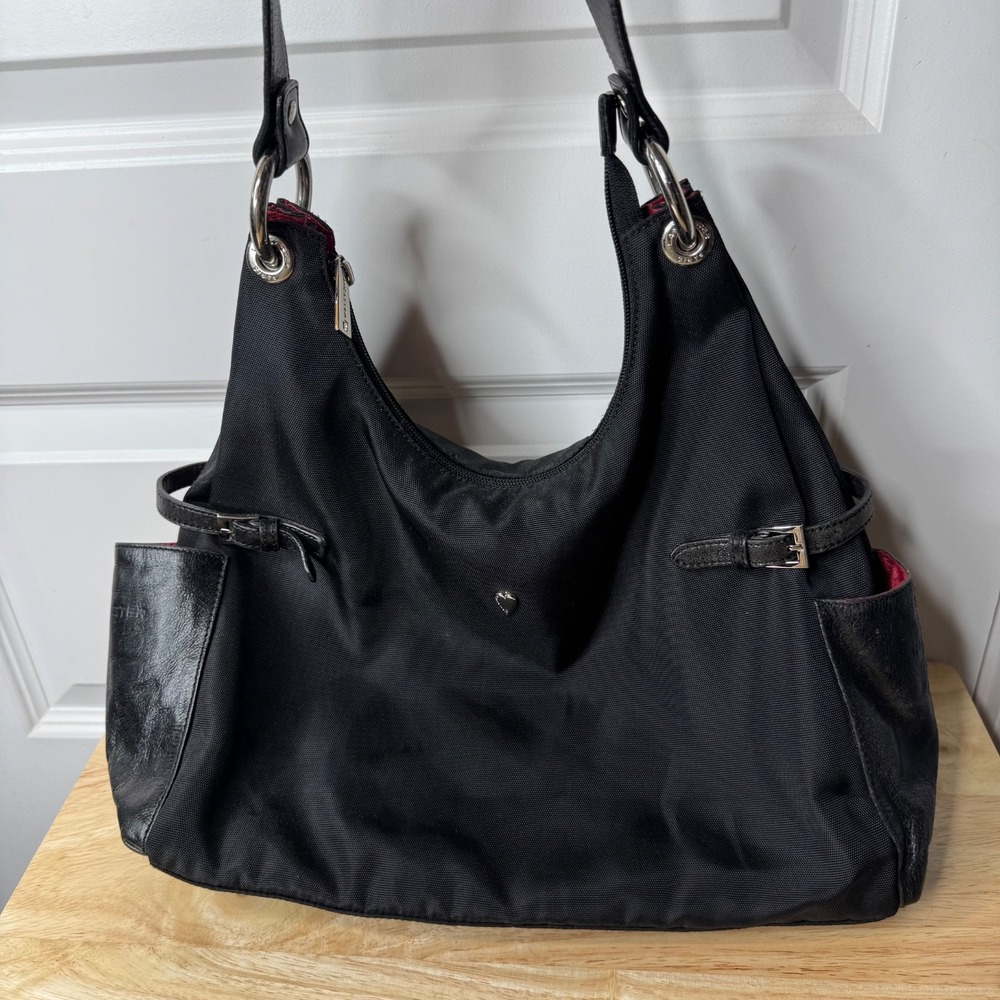 LANCASTER Paris Lightweight Black Nylon Leather Shoulder Bag Black